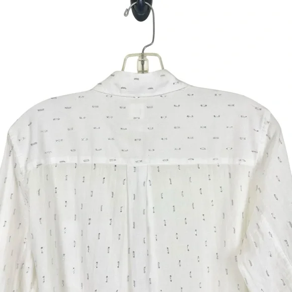 Gap Fitted Boyfriend White Button Down Silver Metallic Clip Dot Shirt Size M - Picture 8 of 14